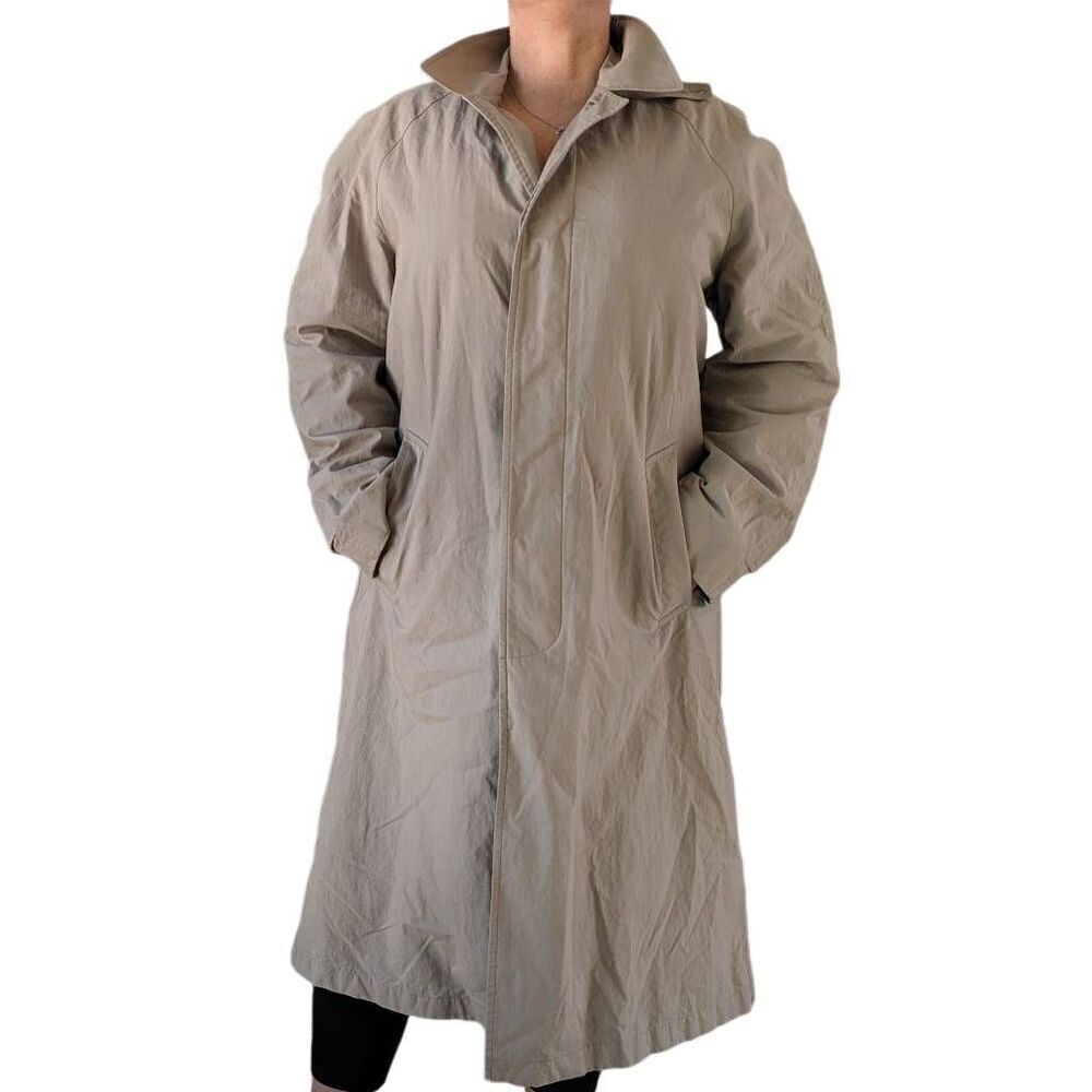 Jos A Bank Trench Coat Khaki Beige Long Removable Liner Button Up Men Size 38R